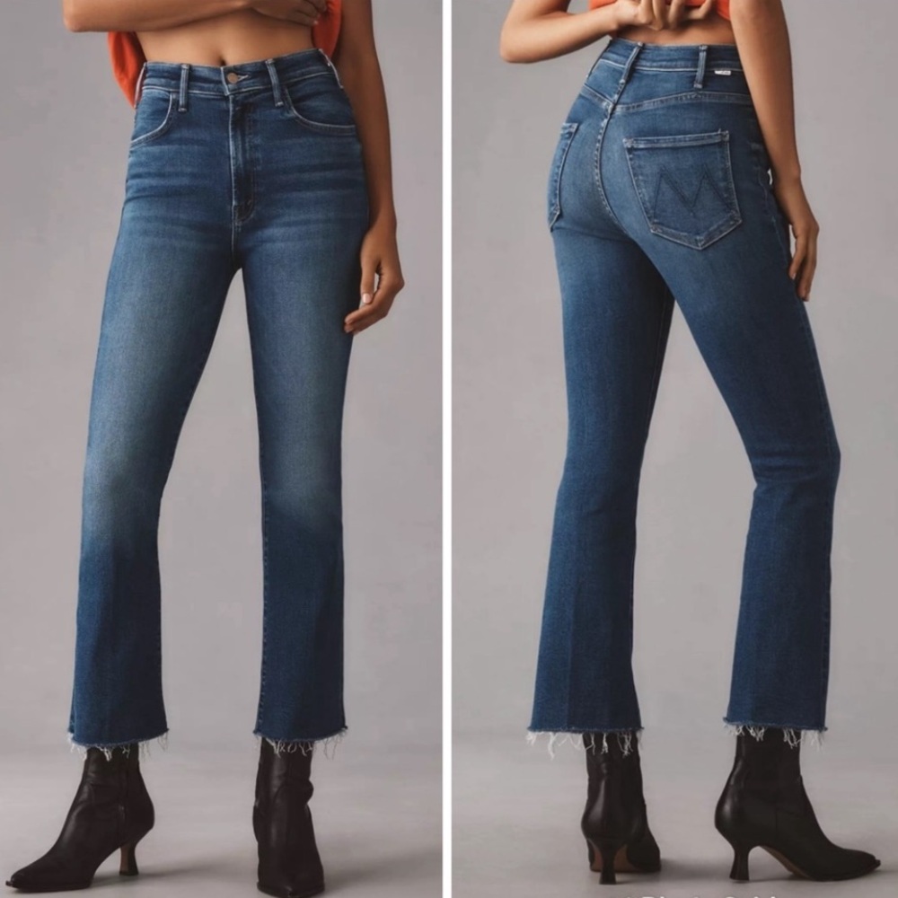 Vintage Blue Wide Leg Flare Jeans with Raw Hem